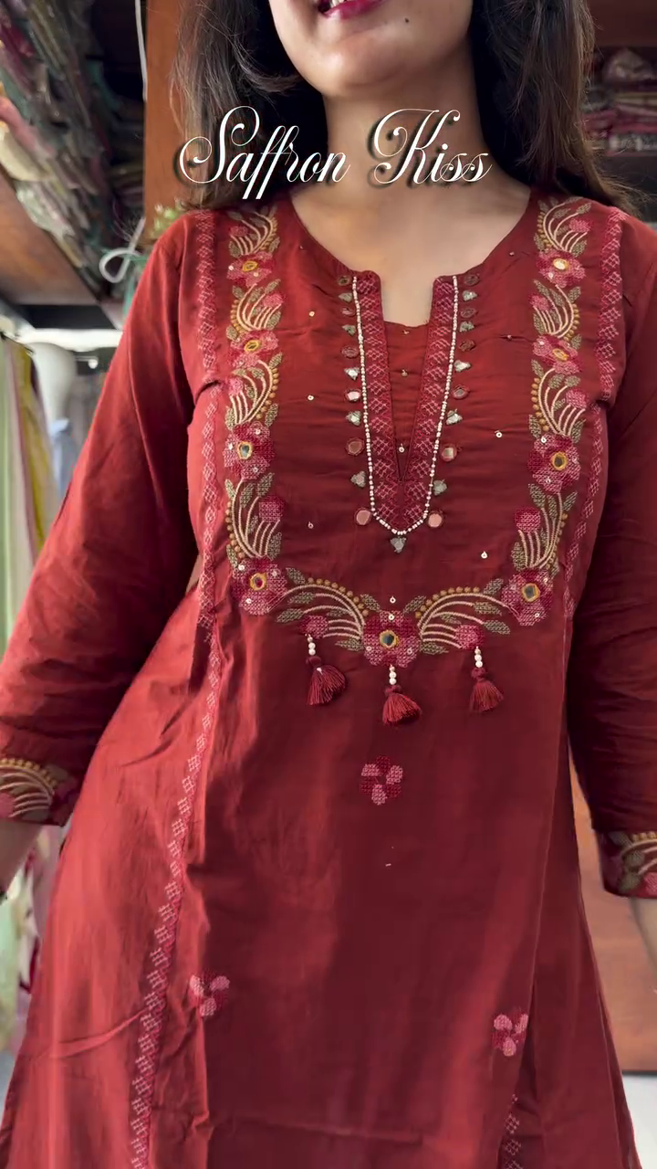 Women's Rust Red Embroidered Anarkali Suit - Image 2