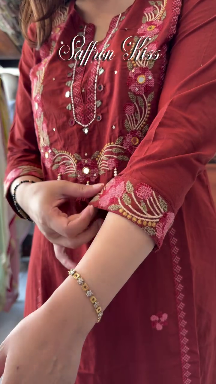 Women's Rust Red Embroidered Anarkali Suit - Image 4