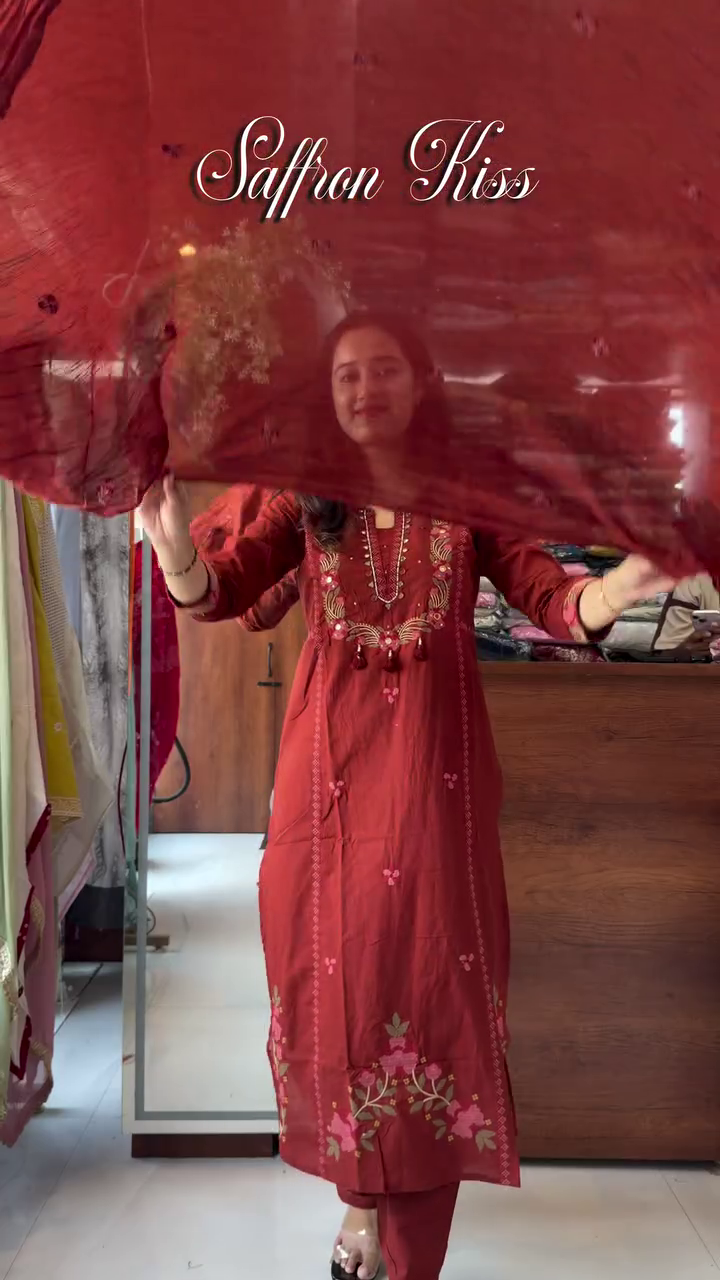 Women's Rust Red Embroidered Anarkali Suit - Image 3