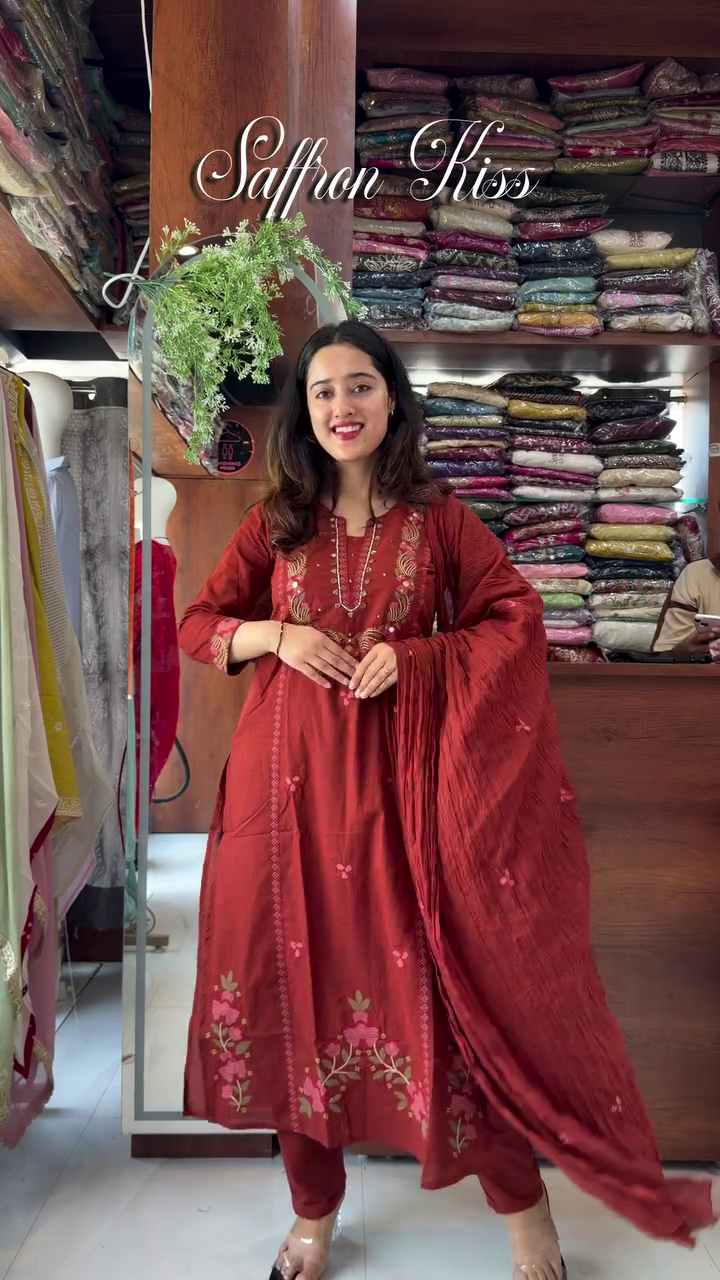 Women's Rust Red Embroidered Anarkali Suit