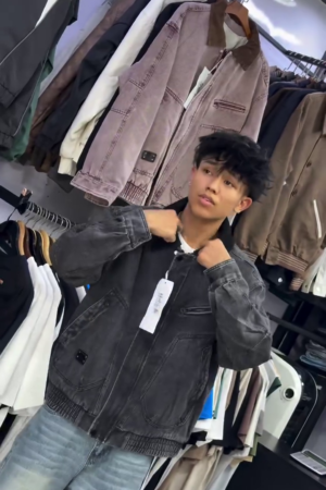 Charcoal Black Washed Denim Utility Jacket
