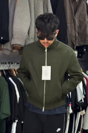 Olive Green High-Neck Zip-Up Jacket