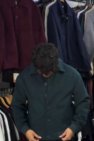 Dark Teal Green Button-Front Shirt Jacket