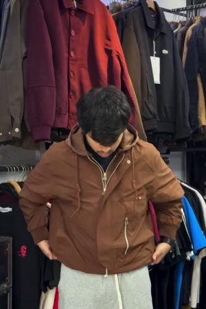 Brown Hooded Utility Jacket