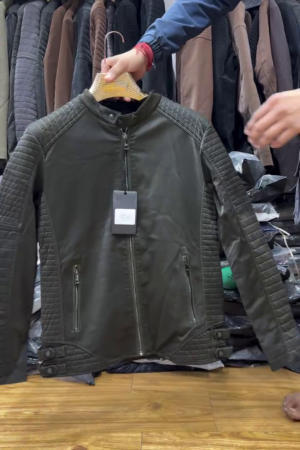 Quilted Panel Leather Biker Jacket