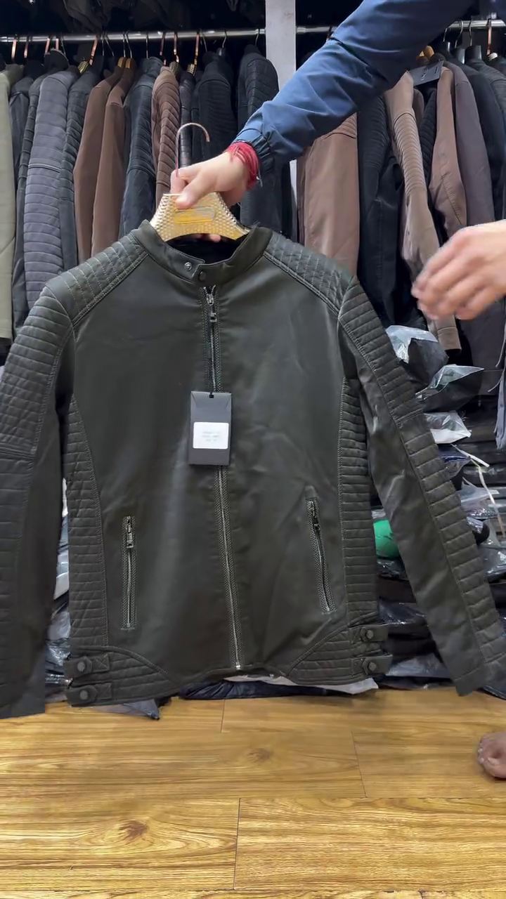 Quilted Panel Leather Biker Jacket
