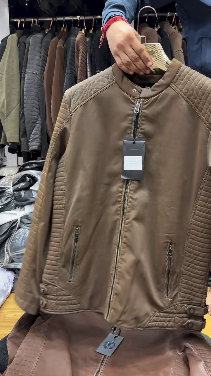 Quilted Panel Leather Biker Jacket - Image 5